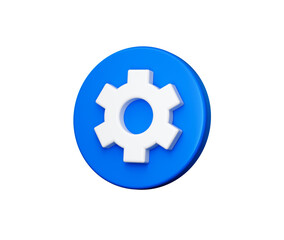 Vibrant 3D white gear icon on a blue circle, symbolizing settings and customization. 3D illustration