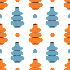 Vector seamless pattern of ceramic vase with abstract design. Cartoon illustration isolated on white background