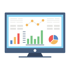 Flat data analytics dashboard icon set with charts and graphs