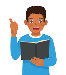 African man reading book novel showing thumb up
