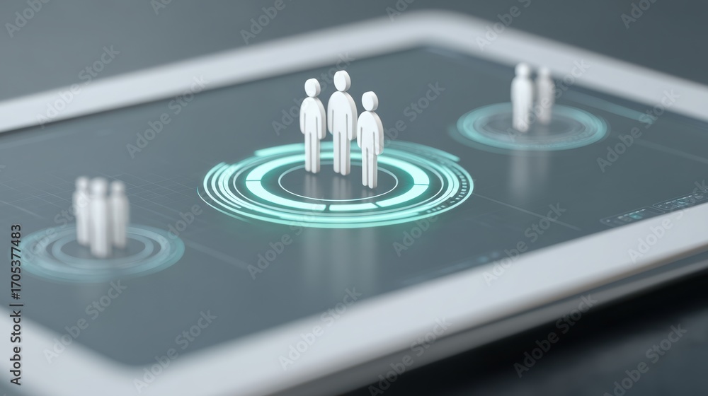 Aufkleber a digital interface displaying human figures in a circular layout, symbolizing connectivity and inte