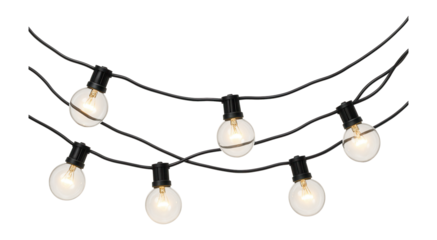 String of clear globe bulbs on black wire