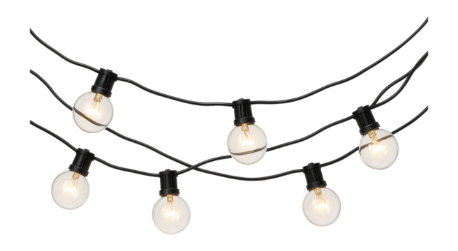 String of clear globe bulbs on black wire