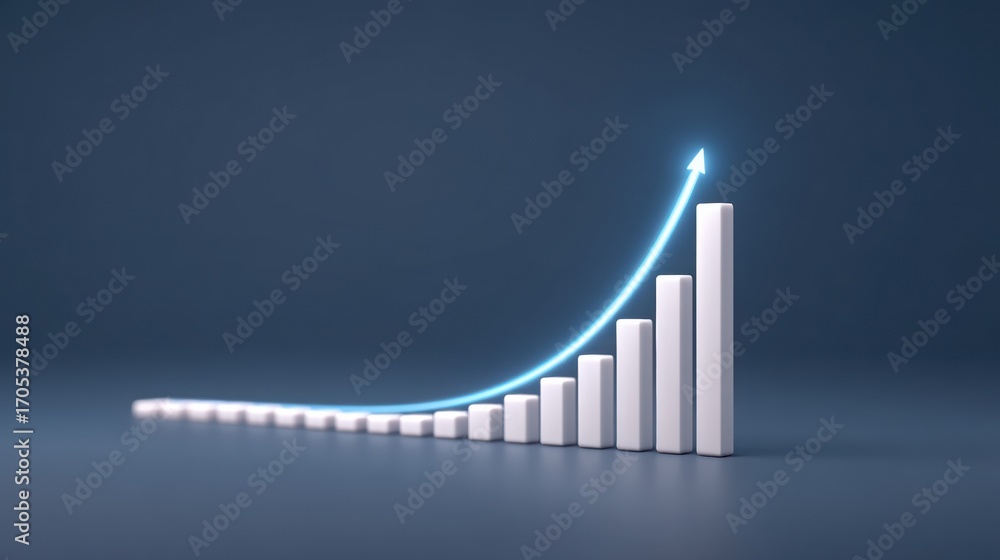 Poster a sleek, modern graph depicts growth with ascending bars and a glowing arrow, symbolizing upward tre