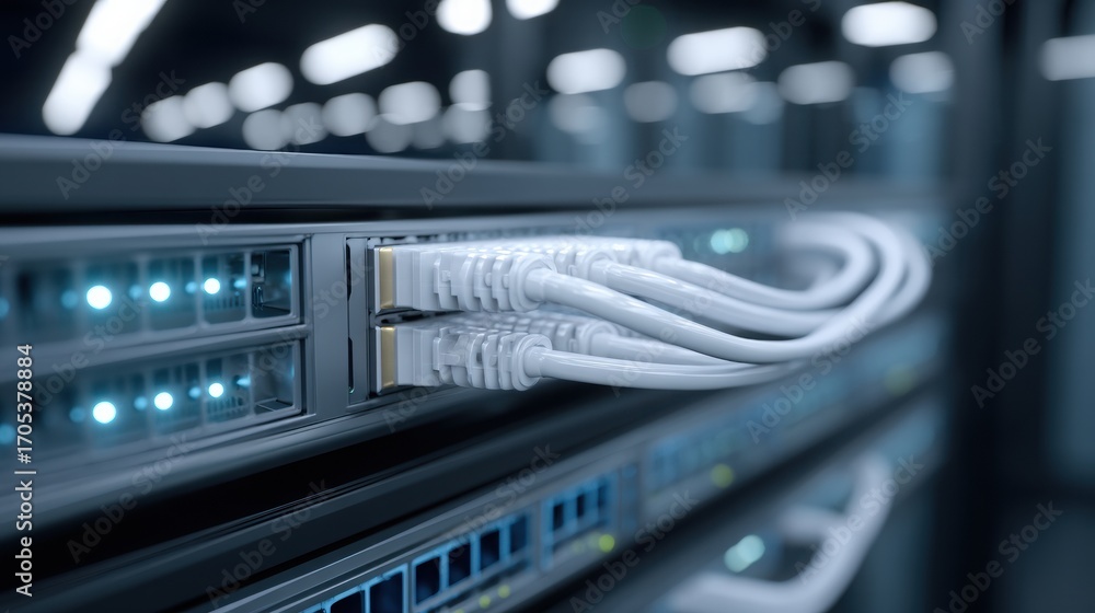 Aufkleber a close-up view of network cables connected to a server rack, showcasing modern technology and data 