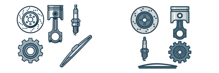 Car engine parts and automotive components collection