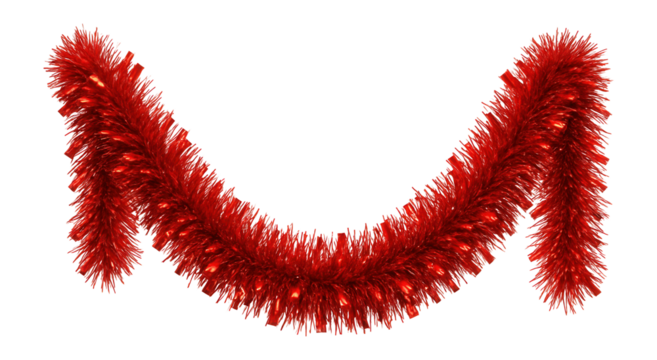 Red tinsel garland with foil accents and glossy texture