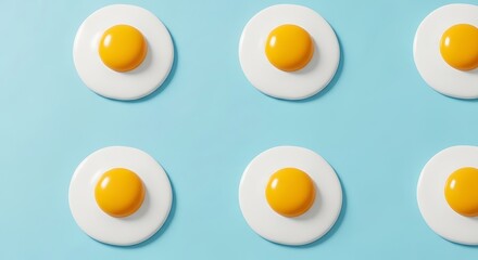 Fried Eggs Pattern on Light Blue Background.