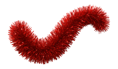 Red tinsel garland with glitter accents and shiny surface