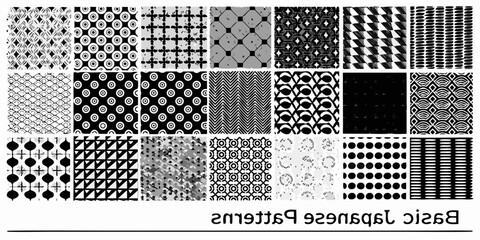 Collection of diverse black and white abstract geometric patterns and textures for design backgrounds
