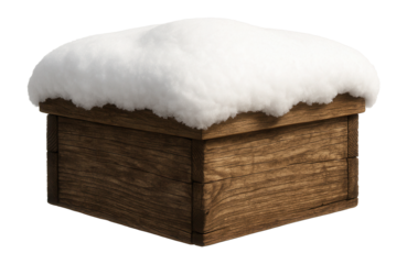 Snow cap on a wooden garden box