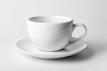 Obraz premium Empty white ceramic cup and saucer on a white background