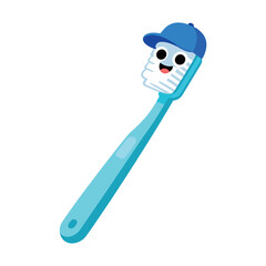 Cute blue toothbrush cartoon character wearing a hat.