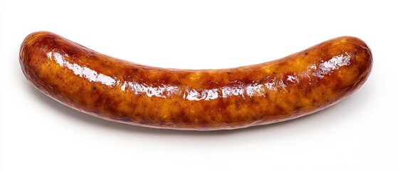 Single whole cooked sausage, light brown, glossy finish