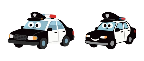 Fototapete Rund Cartoon Auto Two cute police car cartoon characters with happy faces and hats.  © cheng