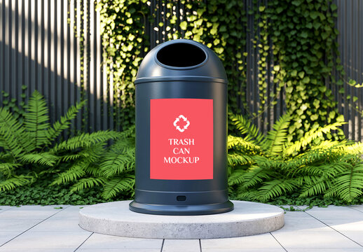 Outdoor Trash Can Advertising Mockup