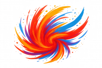 Swirling vortex blending vibrant red, orange, blue, purple hues into dynamic abstract design against transparent backdrop, generating energetic visual movement