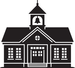 Classic Schoolhouse Silhouette with Bell Tower for Education and Learning Concepts