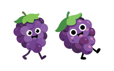 Two cute grape cartoon characters with happy faces.