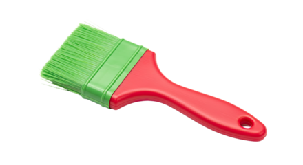 Red handled green bristle paint brush isolated.
