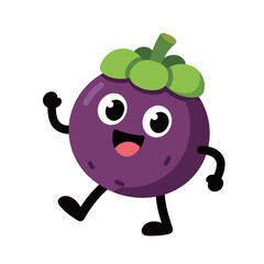 Cute mangosteen fruit cartoon character with a happy face.