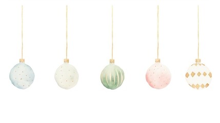 Watercolor christmas baubles divider illustration festive colors.