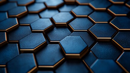 Abstract dark blue and gold hexagon pattern background