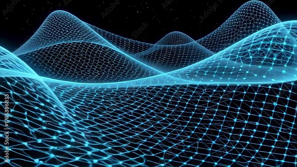 Poster abstract blue wireframe landscape animation background for technology and design projects