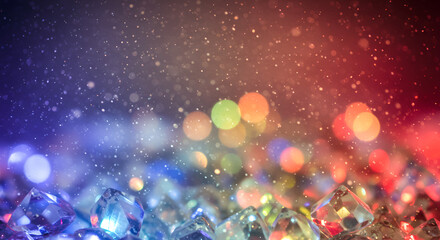 Abstract multicolored bokeh with scattered gems creates a festive atmosphere