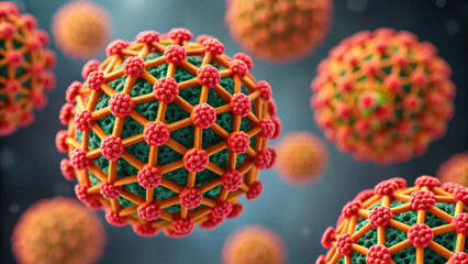Threatening microscopic virus particle causing foodborne illness. Detailed scientific view for clinical lab research project about infection and cell structure
