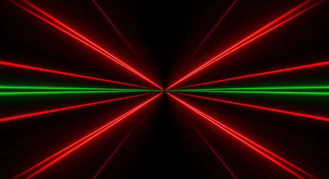 Abstract neon laser beams creating perspective on a black background - Powered by Adobe