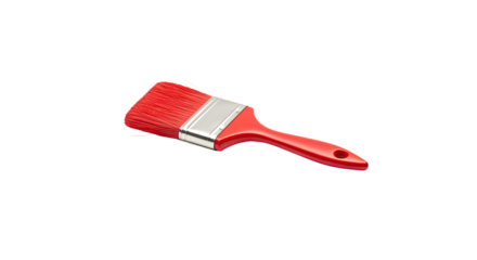 Red paintbrush with plastic handle isolated 1.