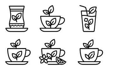 Obraz premium Mint Tea Icon Set. Outline icon set of mint tea types: Moroccan mint tea, green tea, iced mint tea, herbal mint tea, jasmine mint