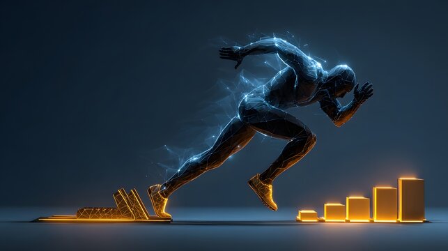 Futuristic digital runner symbolizing business growth and progress