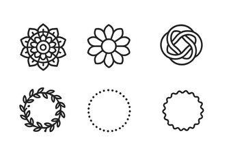 Circular Icon Set. Outline icon set of circular patterns: mandala, floral circle, Celtic knot, spiral, wreath, dotted ring, wave