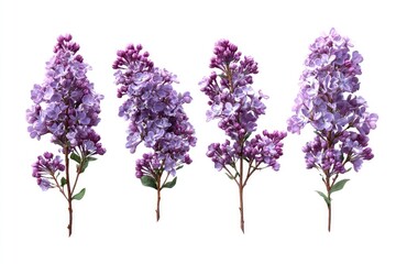 Fototapeta premium Four sprigs of lilac blossoms, isolated on white