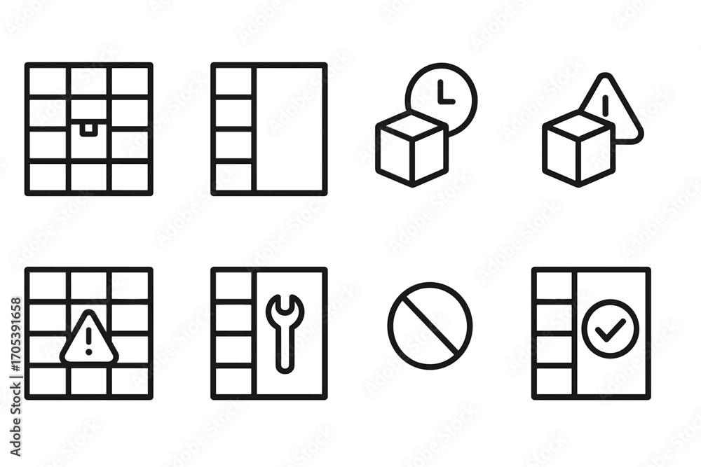 Poster icon set for delivery. outline icon set of parcel locker status indicators: locker full, locker empt