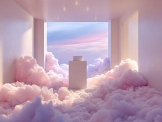 Surreal Cloudscape with Minimalist Structure and Sky