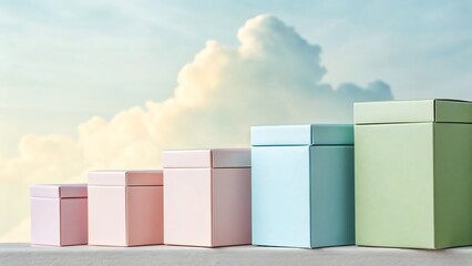 colorful boxes stacked under a cloudy sky scene
