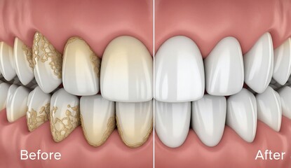  Oral hygiene: Air flow teeth cleaning process. Dental 3D illustration 