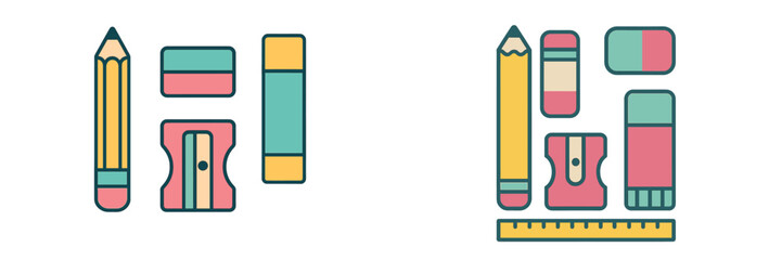 Assorted colorful stationery items for school and office use