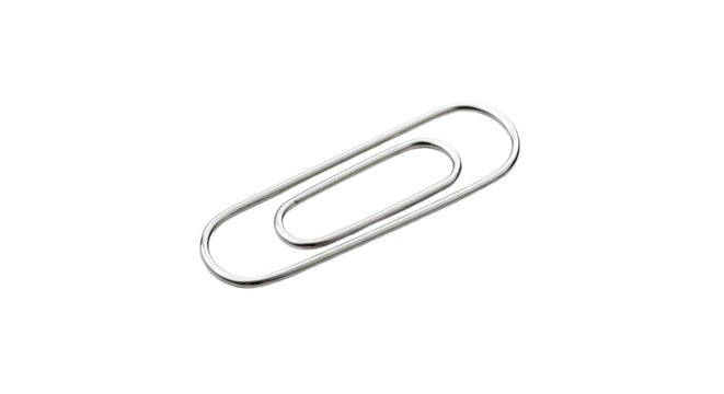 Silver metal paperclip isolated on white background 2.