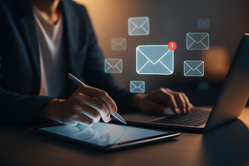 Email Notification and Digital Messaging Concept with Business Professional