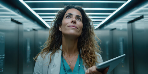 Female doctor holds a laptop in her hand