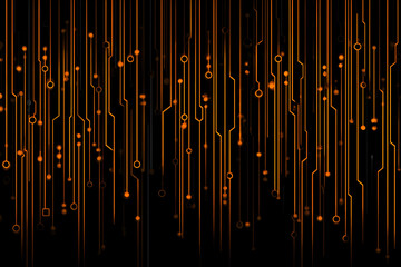 Luminous Orange Data Streams Cascading Through a Digital Matrix.