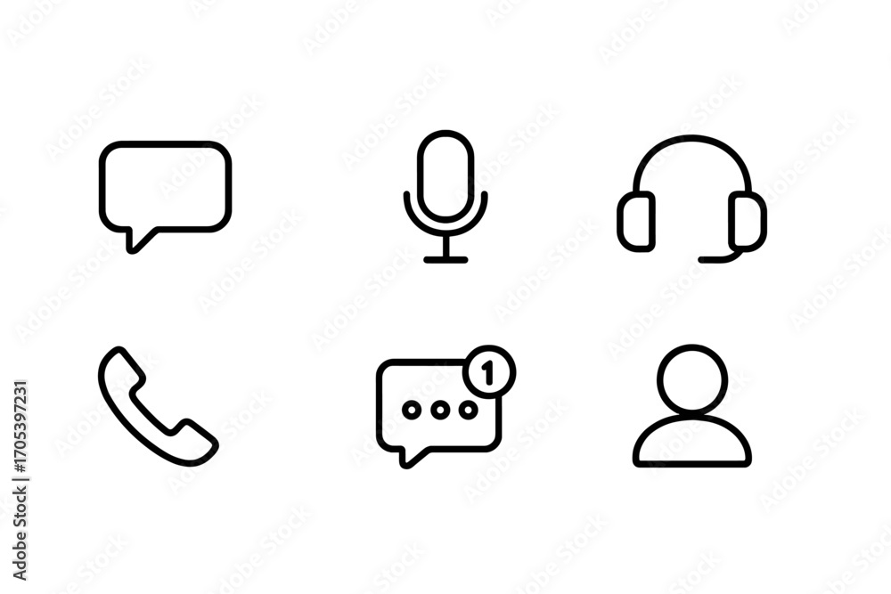 Poster conversation basics icons. outline icon set of conversation basics: speech bubble, double chat bubbl