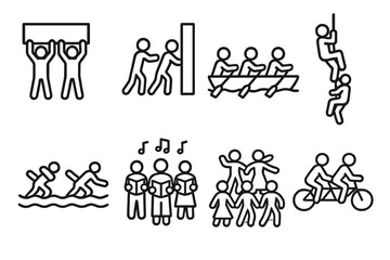 Black Line Icon Sets. Outline icon set of CPR and resuscitation: heart with pulse, CPR hands, mouth-to-mouth, defibrillator pads,