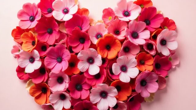 Abstract colorful romantic natural eco friendly love heart made of flowers and petals, Valentine's Day concept