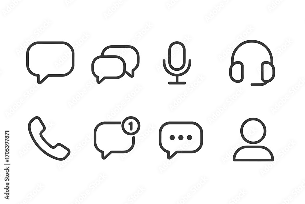 Aufkleber conversation basics icons. outline icon set of conversation basics: speech bubble, double chat bubbl