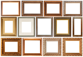 Set of picture frames isolated on white background antique carved gold